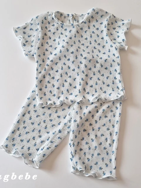 Mini Flower Pleated Top Bottom Set