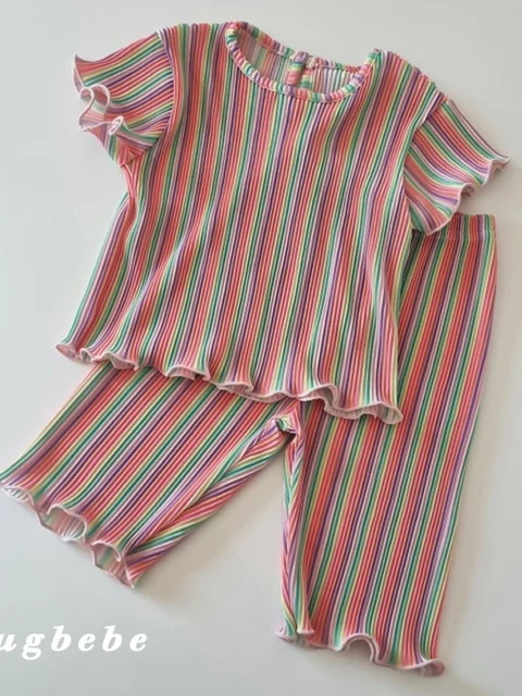 Rainbow Pleated Top Bottom Set