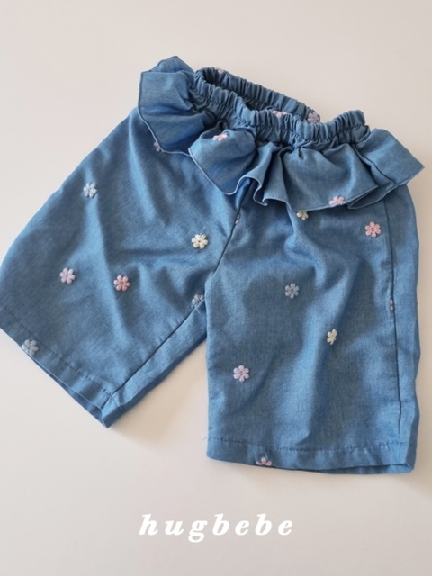 Flower Denim Frill Pants