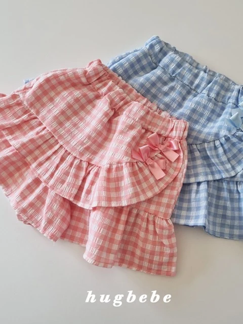 Ribbon Check Wrap Skirt Pants