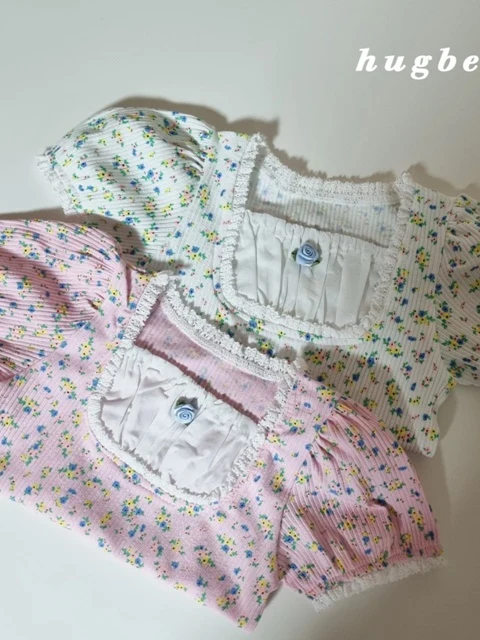 Mori Girl Flower Square Neck Tee