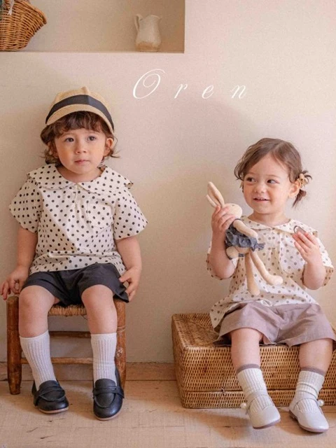 Dot Sailor Collar Top Bottom Set
