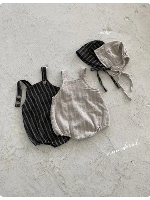 Bebe Linen Romper Bonnet Set