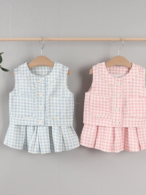 Check Skirt Top Bottom Set