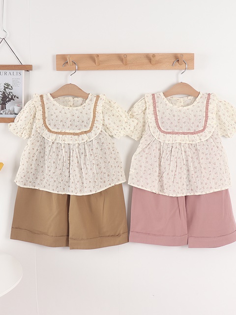 Flower Wide Pants Top Bottom Set