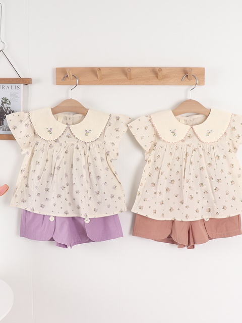 Flower Skirt Pants Top Bottom Set