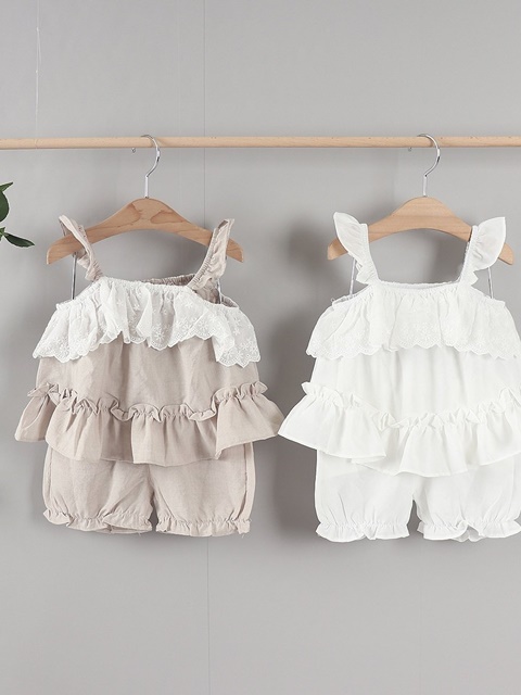 Lace Balloon Pants Top Bottom Set