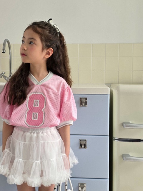 Mesh Puff V-Neck Tee