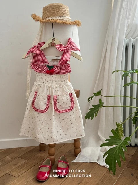 Cherry Shirred One-piece