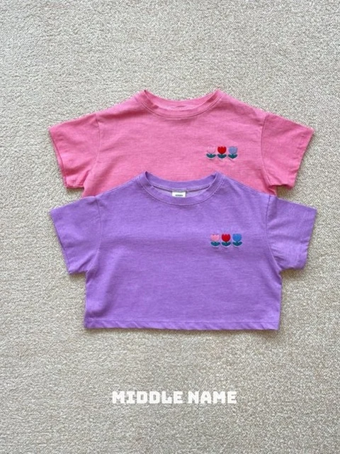 Crop Flower Embroidery Tee