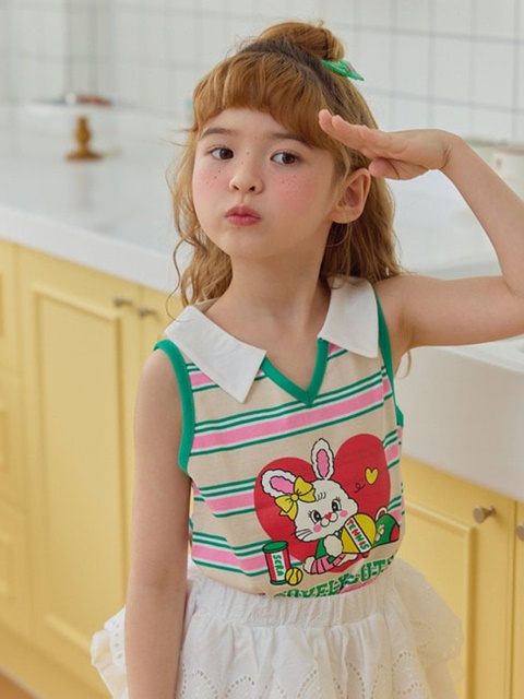 Collar Stripe Sleeveless Tee Collar Stripe Sleeveless Tee