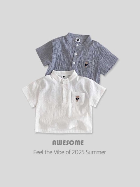 Henry Neck Embroidered Short Sleeve Tee Henry Neck Embroidered Short Sleeve Tee