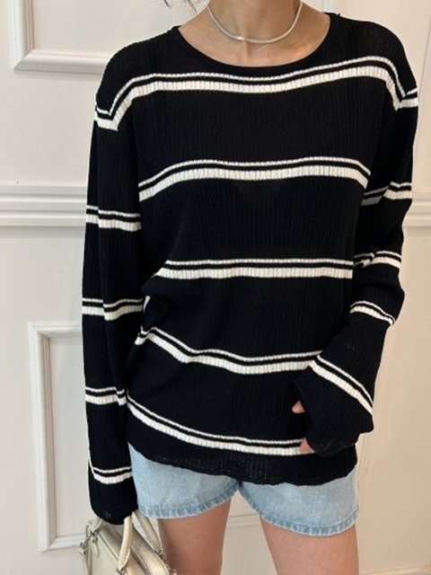 Stripe Back Button Knit Top Stripe Back Button Knit Top