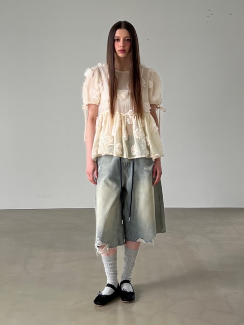Overfit Vintage Half Denim Pants
