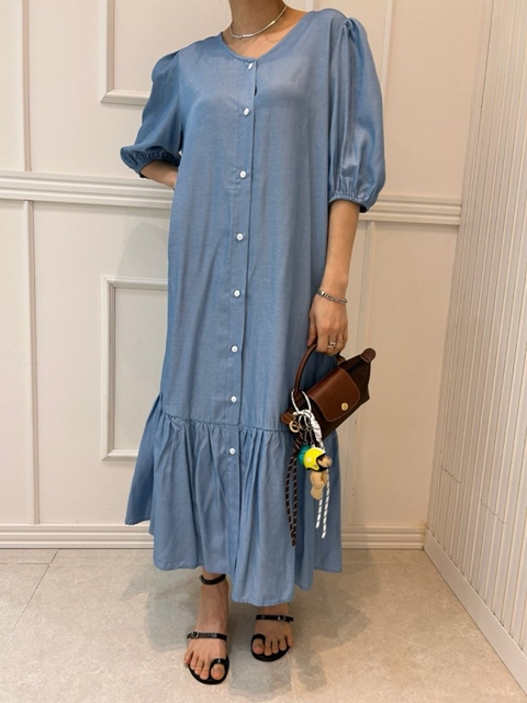 Shirring Denim One-piece Shirring Denim One-piece