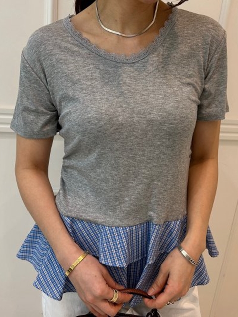 Check Frill Tee with Hairband Check Frill Tee with Hairband