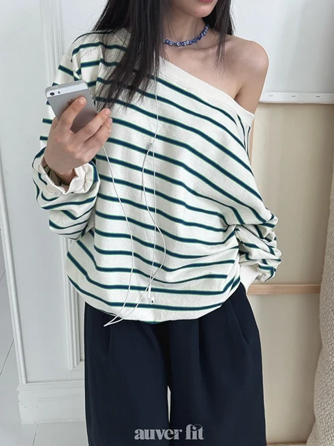 Stripe Off Shoulder Sweatshirts Stripe Off Shoulder Sweatshirts
