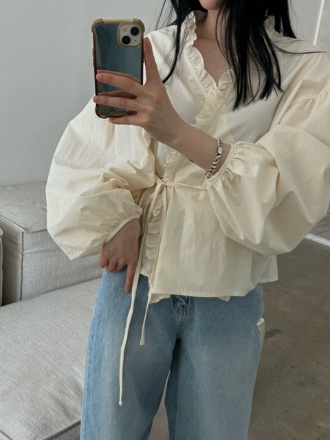 Frill Balloon Wrap Blouse
