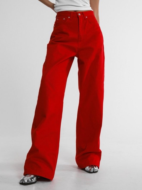 Color Point Wide Cotton Twill Trousers
