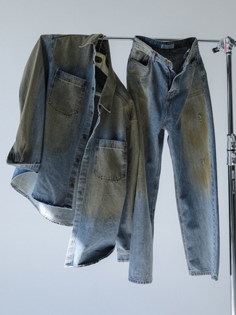 Dusty Mud Washed Oversized Denim Button Down Shirt