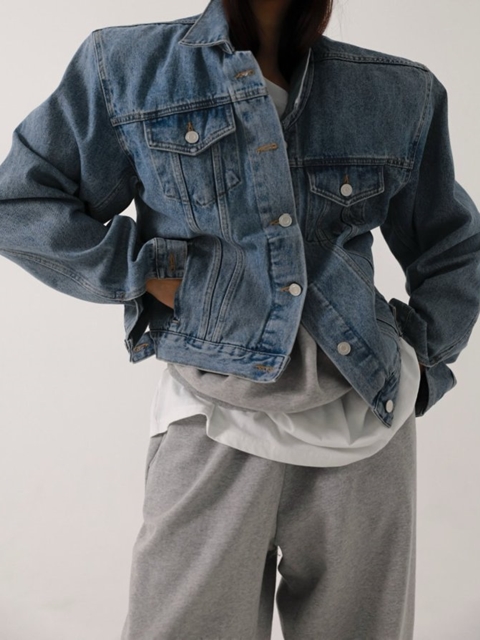 Maxi Padded Shoulder Over Denim Jacket