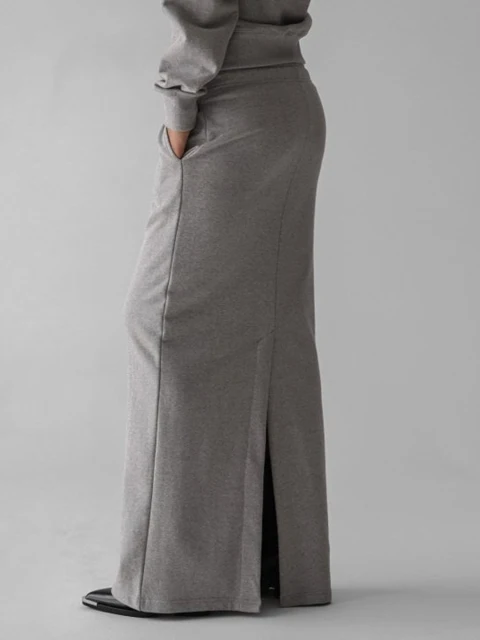 Back Slit Detail Maxi Pencil Jersey Sweat Skirt
