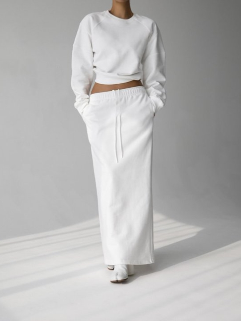Back Slit Detail Maxi Pencil Jersey Sweat Skirt