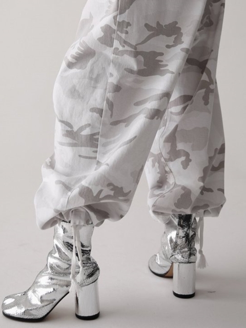 Camouflage Cotton Banded Maxi Wide Trousers
