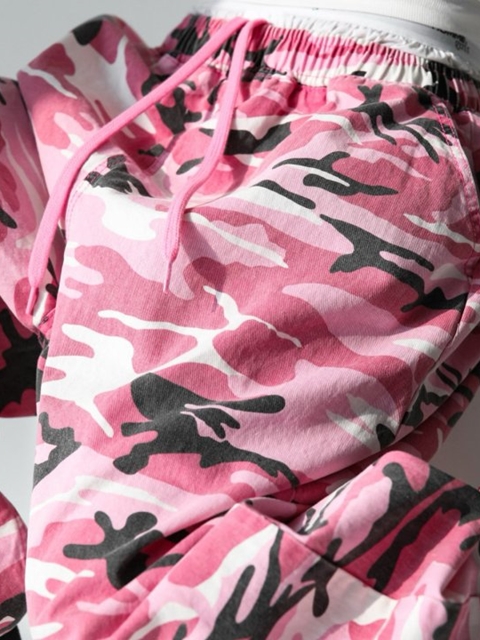 Camouflage Cotton Banded Maxi Wide Trousers