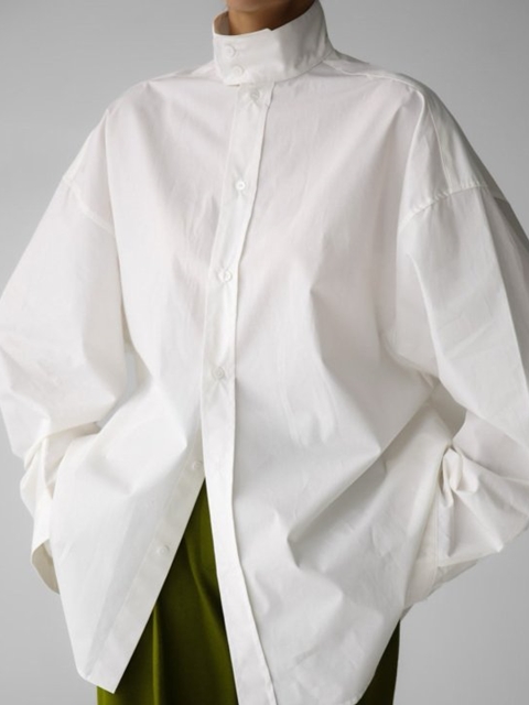 Oversized Cotton Baracuta Neck Button Down Shirt
