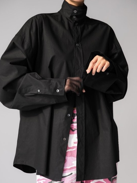 Oversized Cotton Baracuta Neck Button Down Shirt