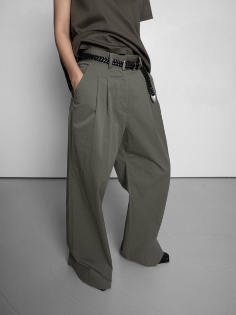 Cotton Two Pintuck Wide Trousers