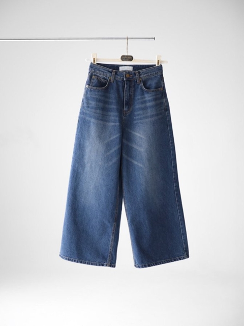 Washed Mid Blue Denim Culottes Pants