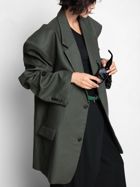 Linen Maxi Oversized Two Button Blazer