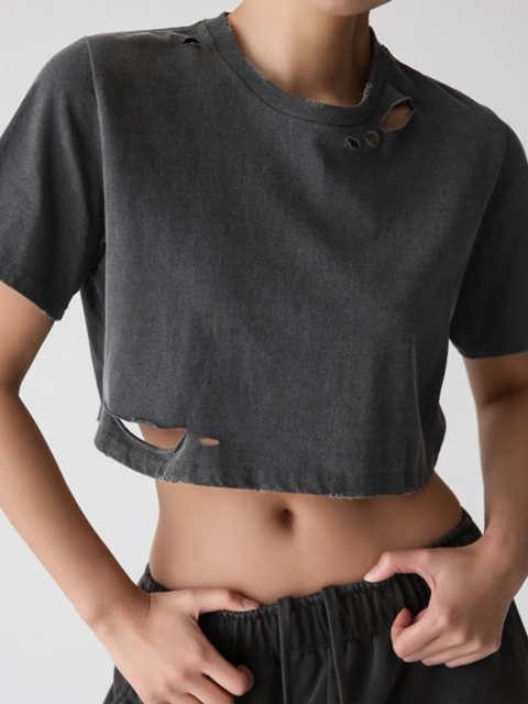Cropped Pigment Cutting Detail Tee