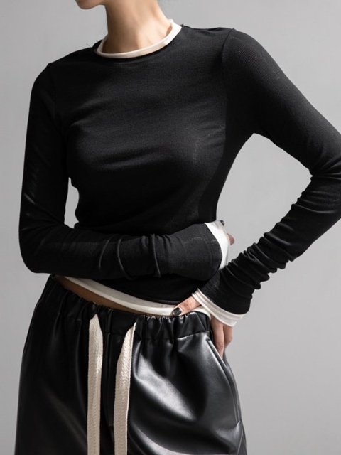Layered Detail Ribbed Long Sleeved Tee Layered Detail Ribbed Long Sleeved Tee