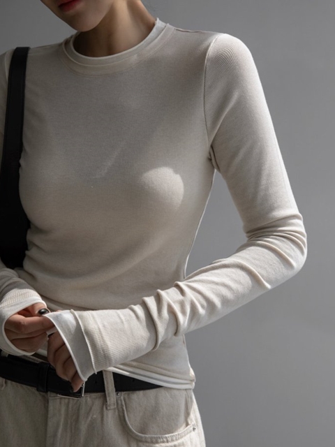 Layered Detail Ribbed Long Sleeved Tee Layered Detail Ribbed Long Sleeved Tee