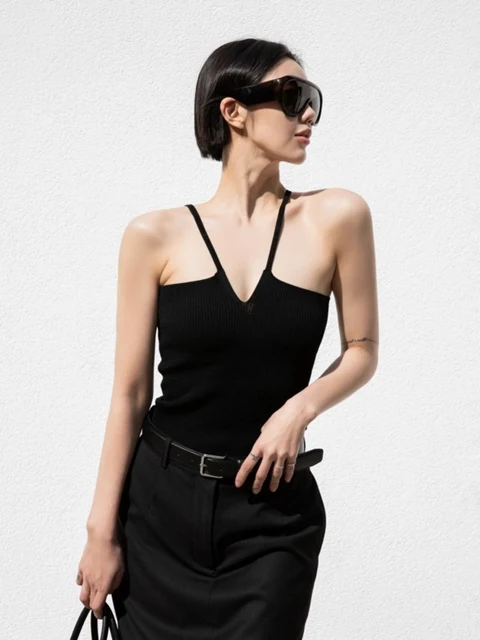V Line Strap Rib Knit Top V Line Strap Rib Knit Top