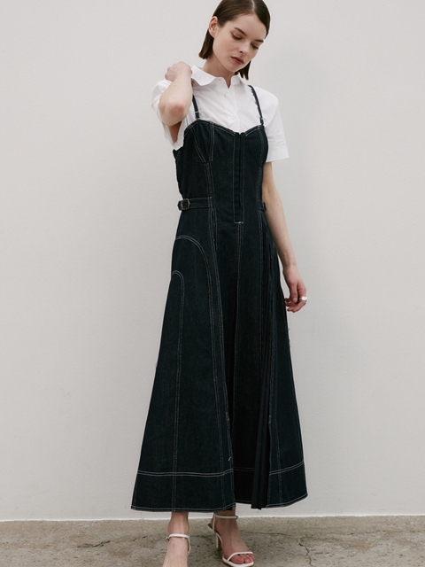 Pleats Denim One-piece