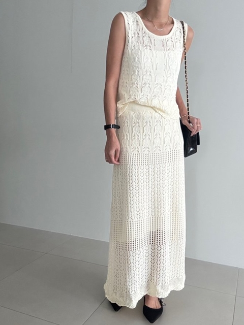 Neo Knit Sleeveless Top Skirt Set Neo Knit Sleeveless Top Skirt Set