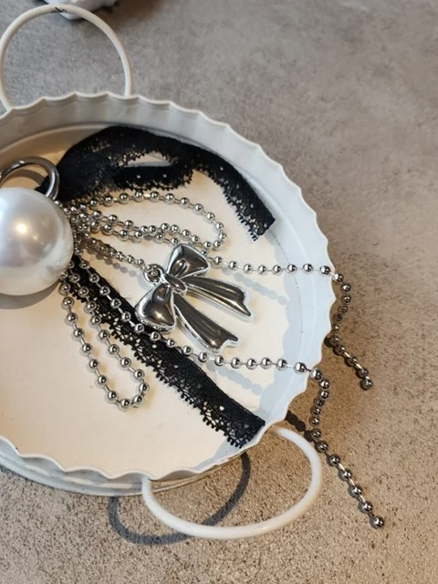 Ball Chain Big Pearl Ribbon Keyring Ball Chain Big Pearl Ribbon Keyring