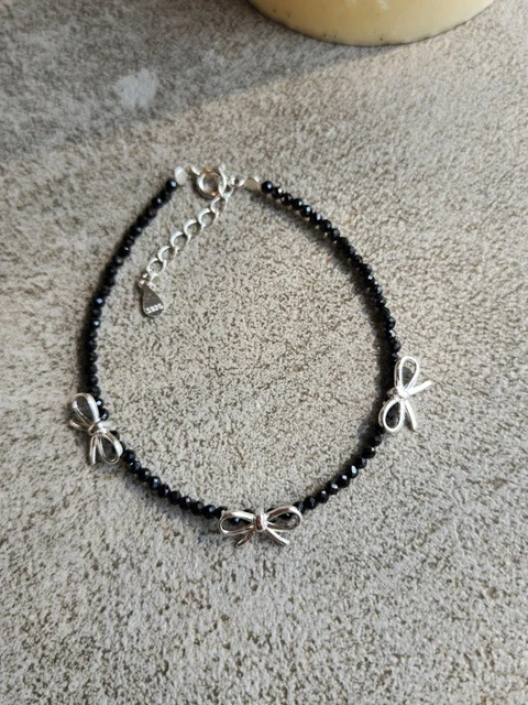 925 Silver Ribbon Black Beads Bracelet 925 Silver Ribbon Black Beads Bracelet
