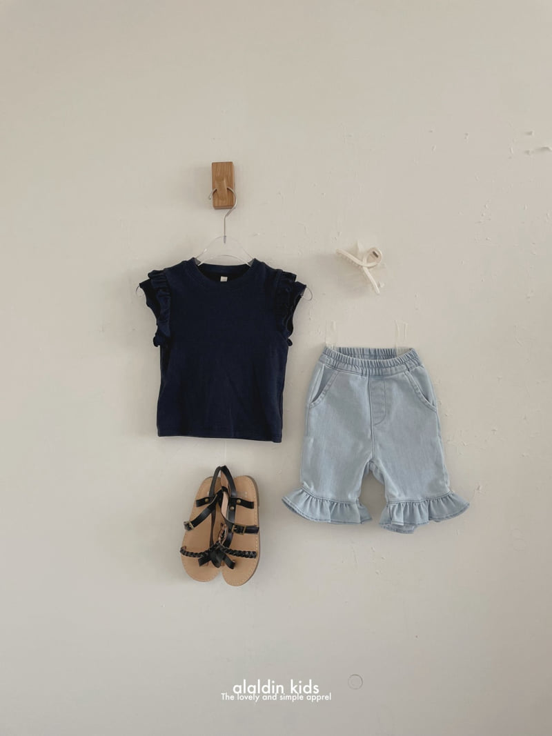 Aladin - Korean Children Fashion - #toddlerclothing - Frill Bootcut Pants (Denim) - 8