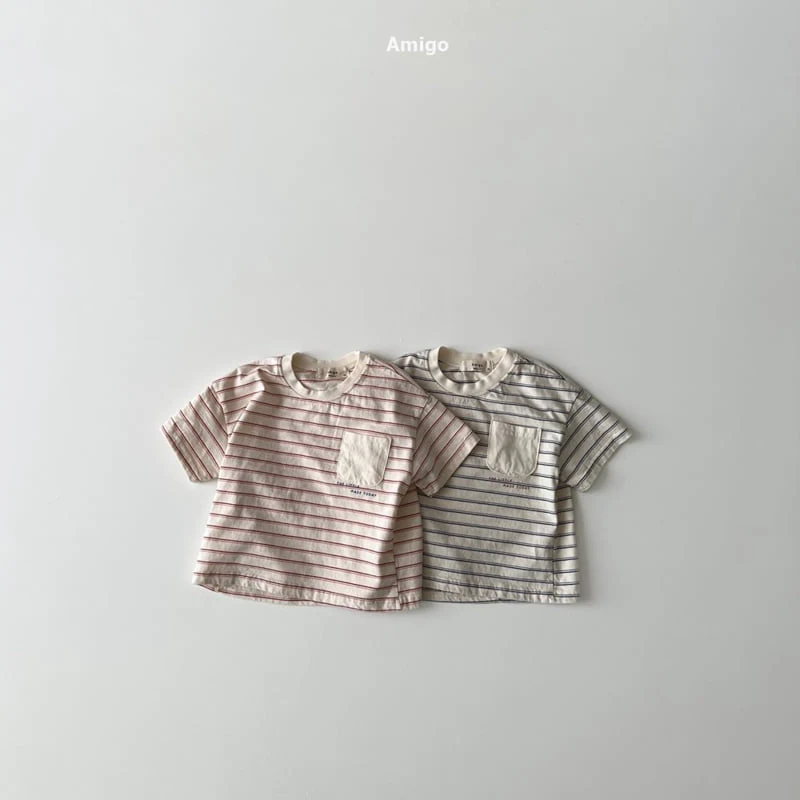 Amigo - Korean Children Fashion - #discoveringself - Pocket Stripe Tee