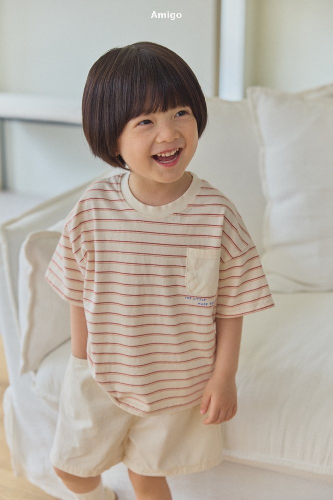 Amigo - Korean Children Fashion - #toddlerclothing - Pocket Stripe Tee - 12