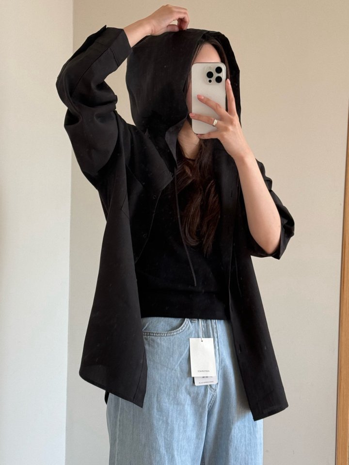 Amygrace - Korean Women Fashion - #vintageinspired - Tint Hood Shirt - 10
