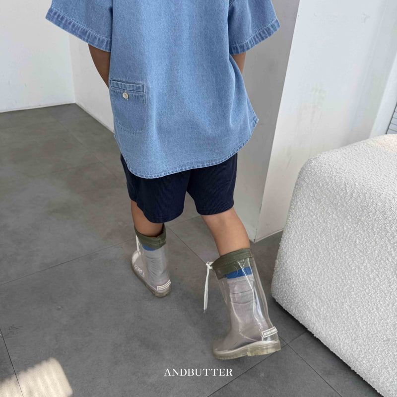 Andbutter - Korean Children Fashion - #kidsshorts - Pocket Denim Shirt - 8