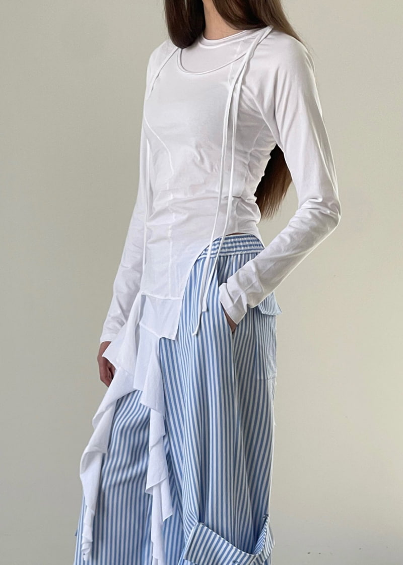 Another Avenue - Korean Women Fashion - #momslook - Diagonal Frill Tee - 12