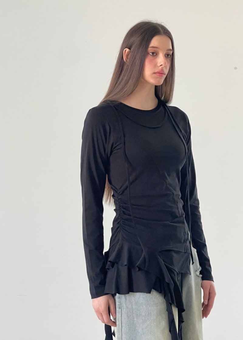 Another Avenue - Korean Women Fashion - #momslook - Diagonal Frill Tee - 8