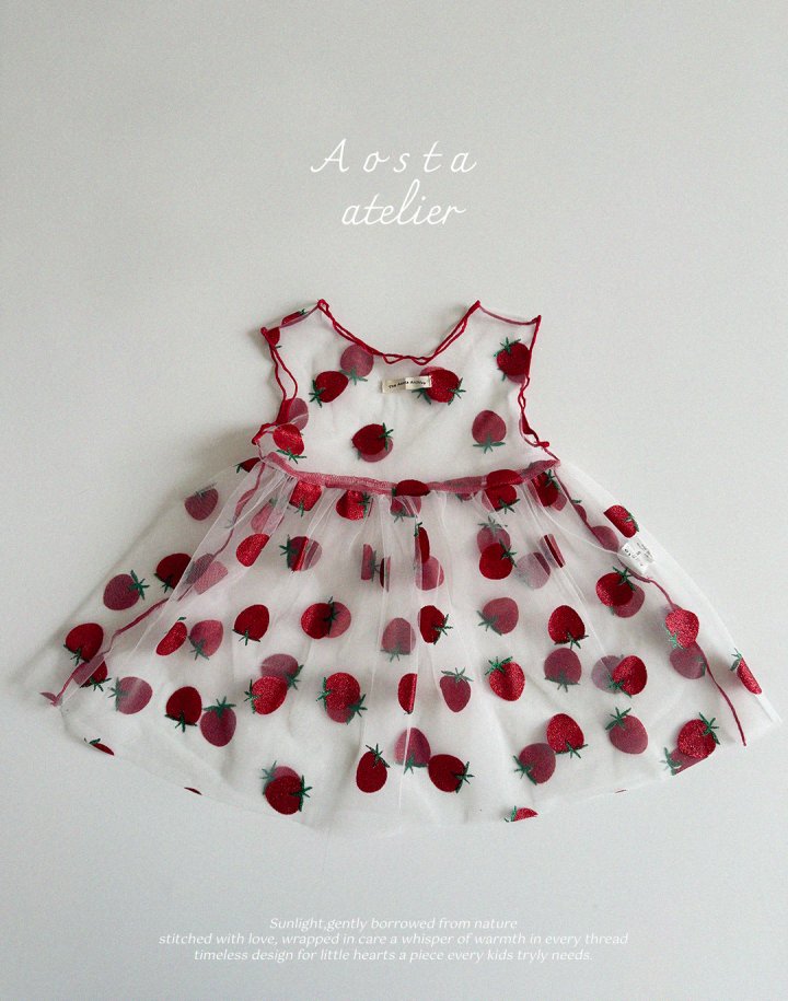 Aosta - Korean Baby Fashion - #babyoutfit - Lace Strawberry Dress